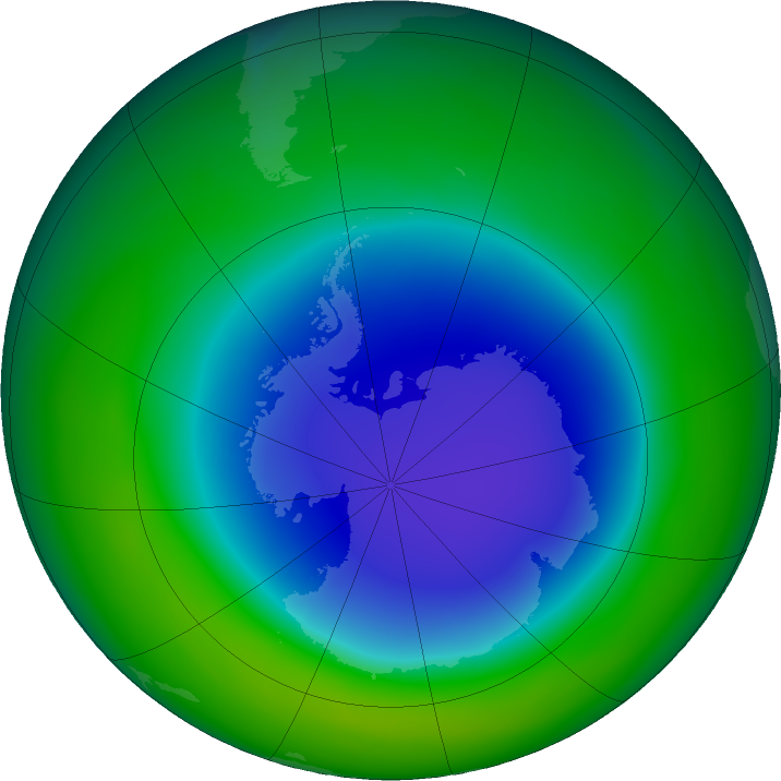 Antarctic ozone map for November 2021